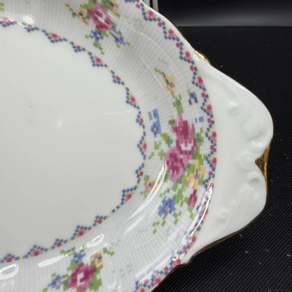 Royal Albert Petit Point China Oval Serving Platter Floral Gold Trim England 10